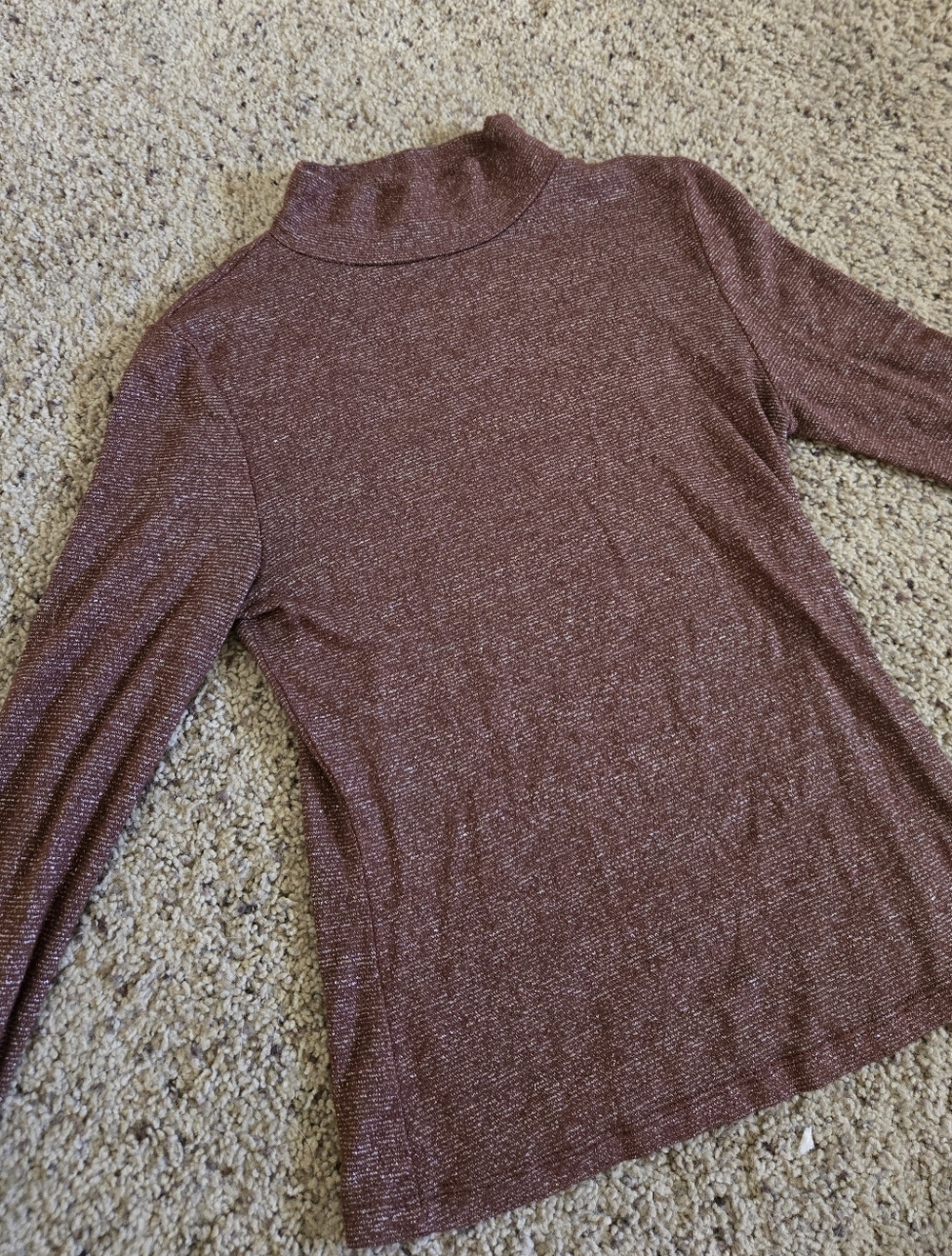 Sparkle Knit Turtleneck Top in Shimmering Rust